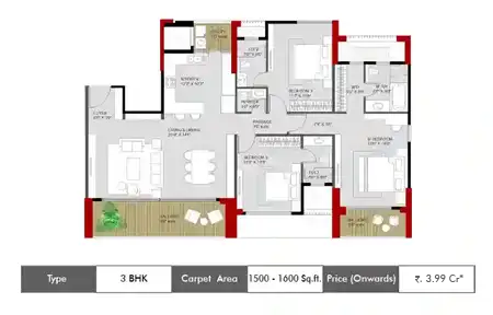 3 BHK Floor plan